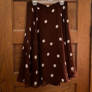 Ann Taylor Maroon Midi Skirt with White Polka Dots